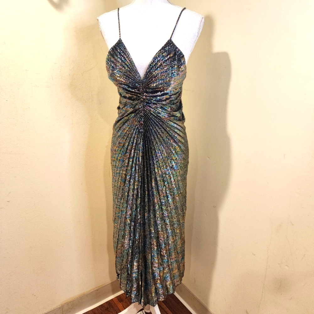 Vintage New Leaf By Samir rainbow lurex bombshell metallic disco dress